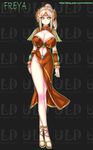  blonde_hair breasts covered_nipples double_bun dress drill_hair freya_(warcraft) green_eyes huge_breasts jewelry legs nefarian no_panties personification ponytail sandals slender_waist solo tiara warcraft world_of_warcraft wristband 