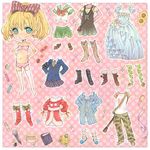  bad_id bad_pixiv_id blonde_hair book boots bow bra dotted_line dress flower hair_bow hair_brush heart lingerie lipstick makeup microphone original panties pants paper_doll pencil polka_dot polka_dot_background polka_dot_bra polka_dot_panties ribbon school_uniform serafuku shabon_(smilebox1) short_hair smile solo spoon thighhighs underwear 