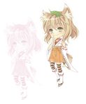  animal_ears bad_id bad_pixiv_id blonde_hair blush chibi detached_sleeves green_eyes leaf original shabon_(smilebox1) solo thighhighs 