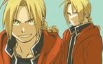  blonde_hair braid coat collarbone edward_elric fullmetal_alchemist hood male_focus mattsu open_clothes open_coat ponytail scar simple_background smirk teeth upper_body wallpaper 