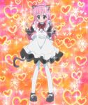  animal_ears blue_eyes blush cap cat_ears cat_tail heart highres long_hair maid open_mouth pink_hair ribbon screencap sherlock_shellingford shoes tail tantei_opera_milky_holmes thighhighs 