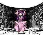  \o/ arms_up bookshelf crescent gatau genki_dama hair_ribbon hat irony library long_hair outstretched_arms patchouli_knowledge purple_eyes purple_hair ribbon solo touhou voile 
