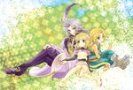  2boys bad_id bad_pixiv_id blonde_hair final_fantasy final_fantasy_ix green_eyes holding_hands kuja mali mikoto_(ff9) multiple_boys purple_eyes silver_hair sitting tail zidane_tribal 