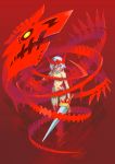  1girl 2019 blood blood_on_breasts blood_on_face closed_mouth collarbone dragon:_marked_for_death empress_(dmfd) gradient gradient_background headpiece highres holding holding_sword holding_weapon navel nude orange_eyes short_hair signature solo standing sword tomycase weapon white_hair yellow_eyes 