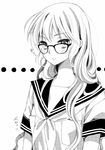  bad_id bad_pixiv_id blush flat_chest glasses greyscale monochrome original school_uniform serafuku shabon_(smilebox1) simple_background solo 