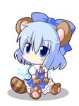  animal_ears blue_eyes blue_hair chibi cirno kemonomimi_mode lowres paws r_pascal raccoon_tail ribbon short_hair solo tail touhou wings 