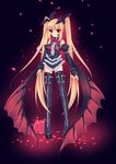  alternate_costume blazblue blonde_hair boots bow gii highres long_hair rachel_alucard red_bow red_eyes solo thigh_boots thighhighs usagihime 