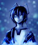 bad_id bad_pixiv_id blue blue_eyes blue_hair headphones male_focus megami_ibunroku_devil_survivor monochrome protagonist_(devil_survivor) shouki solo 