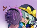  bad_id bad_pixiv_id blush eromame from_behind green_eyes green_hair hat hat_ribbon komeiji_koishi komeiji_satori multiple_girls purple_hair ribbon third_eye touhou you_gonna_get_raped 