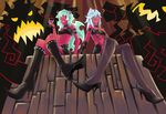  2girls demon_girl fangs ghost_(psg) glasses highres horns kneesocks_(character) kneesocks_(psg) multiple_girls panty_&amp;_stocking_with_garterbelt red_skin scanty scanty_(psg) smile 