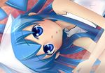  blue_eyes blue_hair dress hat ikamusume imo_bouya long_hair lying shinryaku!_ikamusume solo tentacle_hair 