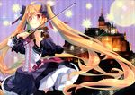  bad_id bad_pixiv_id beamed_eighth_notes bow castle dress eighth_note hair_bow instrument long_hair music musical_note original quarter_note solo staff_(music) twintails violin yashiro_seika 