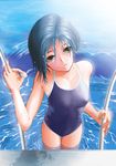  bad_id bad_pixiv_id black_hair brown_eyes competition_school_swimsuit kobayakawa_rinko love_plus one-piece_swimsuit pool pool_ladder school_swimsuit short_hair solo swimsuit toroken wet 