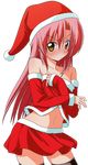  bad_id bad_pixiv_id bare_shoulders black_legwear blush detached_sleeves flat_chest hat hata_kenjirou hayate_no_gotoku! highres katsura_hinagiku long_hair midriff navel pink_hair santa_costume santa_hat skirt solo thighhighs transparent_background vector_trace yellow_eyes 