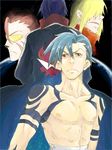  blonde_hair blue_hair boota frown kamina male_focus multiple_boys personification red_hair ru&amp;pauda_(artist) shirtless simon sunglasses tattoo tegaki tengen_toppa_gurren_lagann viral 