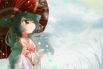  green_hair japanese_clothes kimono oriental_umbrella original snow solo umbrella usoneko 