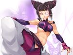  abs akane_yuki drill_hair evil_grin evil_smile glowing glowing_eye grin halter_top halterneck han_juri midriff nail_polish navel pink_nails smile solo standing standing_on_one_leg street_fighter street_fighter_iv_(series) twin_drills 