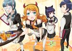  animal_ears apron aqua_eyes bad_id bad_pixiv_id bare_shoulders black_hair blush fang foreshortening glasses gokou_ruri hair_ornament hairclip kousaka_kirino kousaka_kyousuke long_hair maid makishima_saori mole mole_under_eye multiple_girls open_mouth orange_hair ore_no_imouto_ga_konna_ni_kawaii_wake_ga_nai red_eyes shanpao thighhighs tray waiter white_legwear 