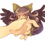  bad_id bad_pixiv_id black_hair bow brown_hair green_bow hair_bow hands long_hair masirosu minigirl red_eyes reiuji_utsuho solo touhou wings 