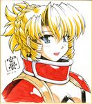  2005 blonde_hair blue_eyes drill_hair marker_(medium) mogudan pacifica_casull portrait scrapped_princess shikishi signature solo traditional_media 