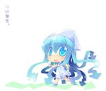  blue_eyes blue_hair chibi dress hat ikamusume long_hair nesu shinryaku!_ikamusume solo tentacle_hair 