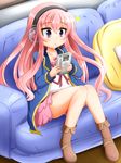  bad_id bad_pixiv_id couch game_boy handheld_game_console headphones nomikata pillow pink_hair playing_games sitting solo tantei_opera_milky_holmes tooyama_saku 