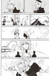  :d business_card comic cup doujinshi greyscale gun h&amp;k_ump heckler_&amp;_koch highres imizu_(nitro_unknown) izayoi_sakuya knife maid_headdress monochrome multiple_girls open_mouth smile submachine_gun touhou translated weapon yagokoro_eirin 