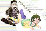  2girls a-10_(artist) ahogae ahoge akizuki_ryou aroused feet femdom flat_chest footjob idolmaster idolmaster_dearly_stars panties shijou_takane stockings striped striped_legwear striped_stockings striped_thighhighs thighhighs trap underwear white_hair yuri 