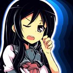  aragaki_ayase black_hair blush face looking_at_viewer one_eye_closed open_mouth ore_no_imouto_ga_konna_ni_kawaii_wake_ga_nai pink_eyes school_uniform serafuku solo tom_(drpow) 