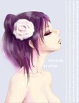  breasts closed_eyes eye_shadow eyes_closed eyeshadow female flower hair_flower hair_ornament konan kotori labret_piercing makeup mascara naruto naruto_shippuuden nude partial_character_shape purple_hair simple_background solo 