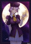  ascot blush bracelet etherlite full_moon haganef hat jewelry melty_blood moon ponytail purple_eyes purple_hair sion_eltnam_atlasia skirt solo string tsukihime 