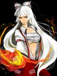  bad_id bad_pixiv_id fire fujiwara_no_mokou long_hair oekaki open_clothes open_shirt red_eyes sarashi shirt sii-sii solo suspenders touhou white_hair white_shirt 