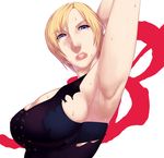  armpit armpits aya_brea bare_shoulders blonde_hair blue_eyes blush breasts cleavage parasite_eve parasite_eve_the_3rd_birthday sawao sawao,square_enix short_hair square_enix sweat torn_clothes 