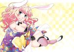  animal_ears blue_eyes breasts bunny_ears cleavage fishnet_legwear fishnets kuroo_(project_apricot) long_hair macross macross_frontier medium_breasts pink_hair sheryl_nome solo thighhighs 