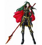  armor belt black_eyes cape evil female fire_emblem fire_emblem:_souen_no_kiseki fire_emblem_path_of_radiance full_body green_hair knight lance lipstick long_hair makeup official_art petrine petrine_(fire_emblem) polearm simple_background solo villain weapon white_background 