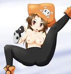 1girl :p arc_system_works blush breasts brown_eyes brown_hair fingerless_gloves gloves guilty_gear hat may may_(guilty_gear) nipples pantyhose pirate_hat solo tongue tongue_out topless yu_yun 