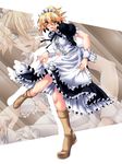  alternate_costume bad_id bad_pixiv_id blonde_hair blush boots enmaided fingernails green_eyes highres long_fingernails maid mizuhashi_parsee ootsuki_wataru pointy_ears sharp_fingernails short_hair solo touhou zoom_layer 