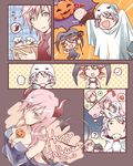  blush chibi chocolate elbow_gloves final_fantasy final_fantasy_xiii gloves halloween hat hope_estheim horns jack-o&#039;-lantern jack-o'-lantern lightning_farron oerba_dia_vanille pumpkin sweets witch_hat 