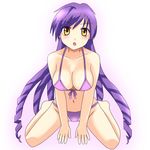  bikini breasts caren_(mermaid_melody_pichi_pichi_pitch) cleavage drill_hair jewelry kneeling large_breasts mermaid_melody_pichi_pichi_pitch miru mole necklace purple_hair solo swimsuit yellow_eyes 