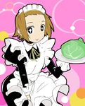  1girl :&gt; alternate_costume apron black_eyes brown_hair cabbage enmaided honky k-on! maid short_hair solo tainaka_ritsu 