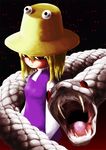  blonde_hair eyes fangs hair_ornament hat icon_man mishaguji moriya_suwako red_eyes short_hair snake solo touhou white_snake 