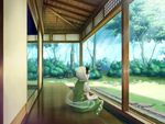  akitu_kouta bob_cut forest ghost konpaku_youmu konpaku_youmu_(ghost) nature short_hair silver_hair sitting solo stone_lantern touhou veranda white_hair 