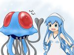  blue_hair bracelet crossover dress gen_1_pokemon ikamusume jewelry korhu001 pokemon pokemon_(creature) shinryaku!_ikamusume smile tentacle_hair tentacles tentacruel 