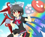  animal_ears black_hair blush cat_ears cat_tail houjuu_nue kemonomimi_mode kumatoshi red_eyes solo tail touhou 