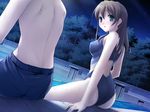  brown_hair game_cg green_eyes itou_hinako kantoku long_hair natsu_no_ame night swimsuit wet 