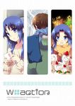  1girl :d alpaca asakura_ryouko bag blue_eyes blue_hair casual character_name coat copyright_name eyebrows inui_nagi kyon long_hair open_mouth scarf school_uniform smile suzumiya_haruhi_no_shoushitsu suzumiya_haruhi_no_yuuutsu sweater younger 