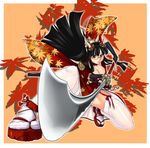  black_hair foreshortening glasses highres hinomoto_oniko horns japanese_clothes judge_martin oni original red_eyes sandals sayagata solo sword thighhighs weapon white_legwear 