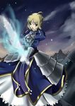  absurdres ahoge armor artoria_pendragon_(all) bad_id bad_pixiv_id blonde_hair blood cuts fate/stay_night fate_(series) green_eyes highres injury pandako saber short_hair solo sword weapon 