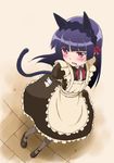  animal_ears apron black_dress black_hair black_legwear blush cat_ears dress errant fake_animal_ears foreshortening from_above gokou_ruri hime_cut long_hair maid maid_headdress mole mole_under_eye ore_no_imouto_ga_konna_ni_kawaii_wake_ga_nai pantyhose perspective purple_eyes solo tail 