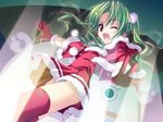  christmas fang game_cg gloves green_hair hoshizora_e_kakaru_hashi ryohka santa_costume thighhighs toudou_koyori wink 
